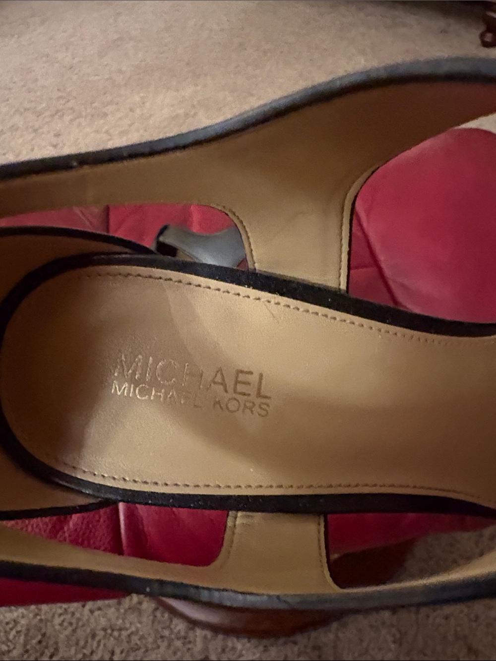 Michael Kors Black Leather T-Strap Heels with Gold Zipper Accent 7.5 M - Picture 7 of 9